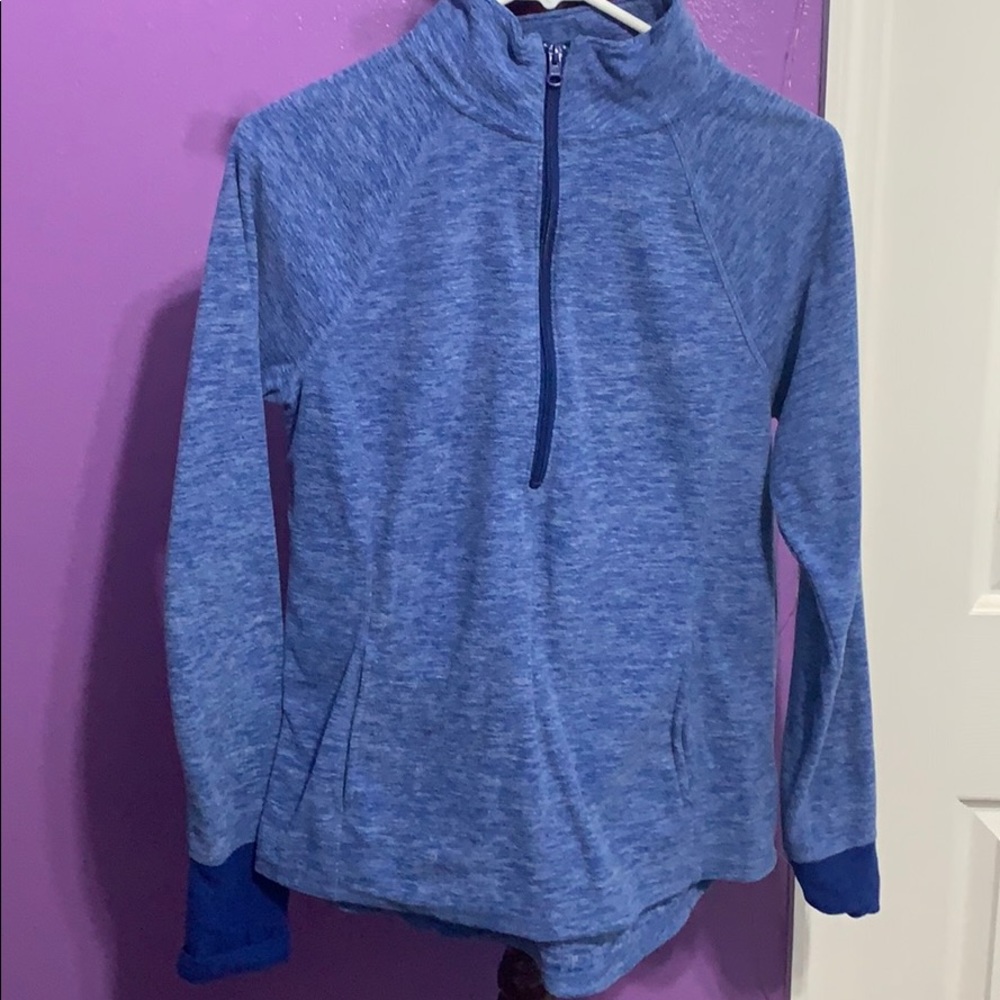 Solid blue jacket.
